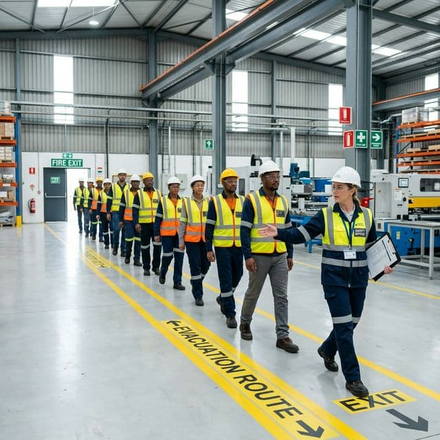 Bornova'da fabrika ortamında işçi sağlığı ve güvenliği yangın tatbikatı