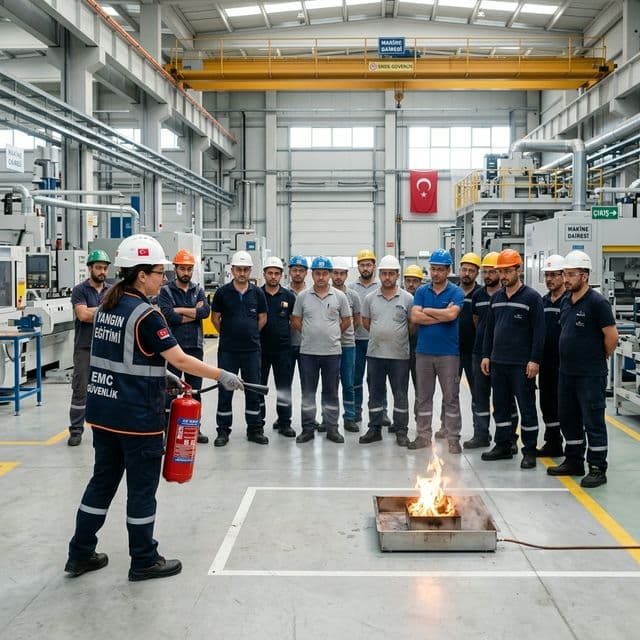 Urla sanayi işletmeleri orta ölçekli üretim tesisleri gerçek alev boğma uygulaması